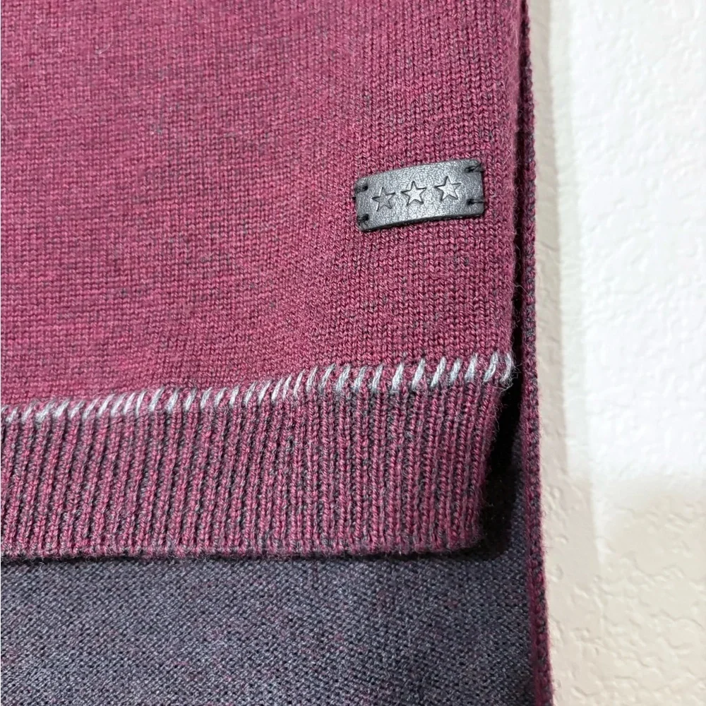 John Varvatos Mens Plated Pick Stitch Scarf Garnet/Cast Iron Merino Wool.